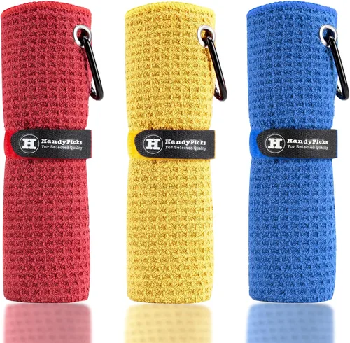 Vista 13 de Handy Picks Toalla de Golf de Microfibra (16" X 16") con Clip de Mosquetón, Toalla de Golf con Patrón de Waffle con Cierre de Gancho y Bucle - La