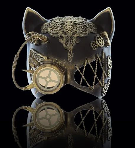 Vista 8 de Steampunk Orejas Ojo Máscara Robot Monóculos Disfraz - Oro