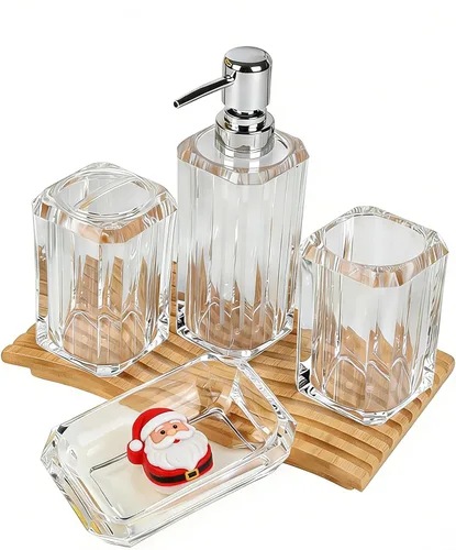 Vista 10 de 4 piezas de juego de accesorios de baño de acrílico premium, botella de desinfectante de manos, can de loción para baño, caja de jabón de botella