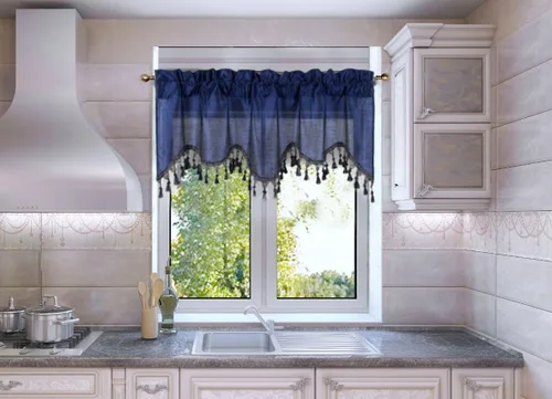 Vista 16 de Cenefa de cortina de ventana de cascada de seda sintética sólida con flecos de 55 x 18 pulgadas, ondulado (1, negro)