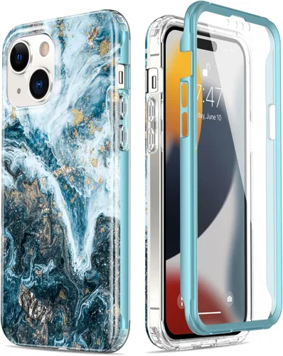 Vista 7 de Esdot Funda para iPhone 15 Pro con protector de pantalla integrado, funda duradera con diseños de moda para mujeres y niñas, elegante funda Piedra