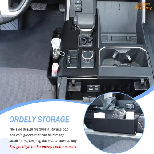 Vista 83 de Aunginsy Marco para panel de cambio de marchas con caja de almacenamiento Compatible con Toyota Tundra/Sequoia 2022-2024 2025 Protector contra