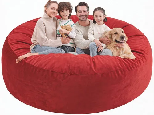 Vista 79 de Puf de 5 pies, puf grande con relleno de espuma viscoelástica, sofá puff esponjoso con funda de terciopelo holandés, puf redondo para sala de estar