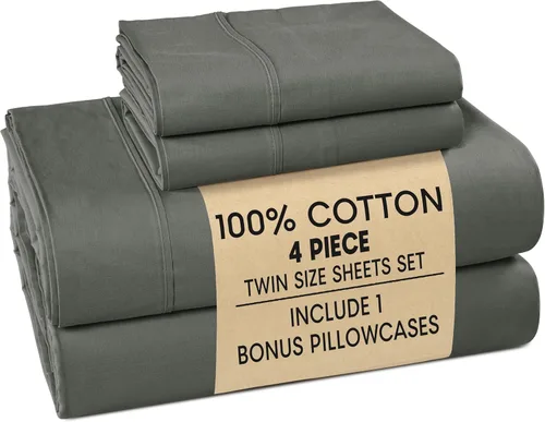 Vista 117 de Casa Platino Juego de sábanas Twin – Sábanas Twin 100% algodón con 2 fundas de almohada, sensación ligera y ajuste seguro, tejido percal crujiente