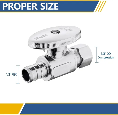 Vista 2 de Válvula de parada recta, 1/2 pulgada Pex X 3/8 pulgadas OD válvula de cierre recto de compresión con 1/4 de encendido/apagado