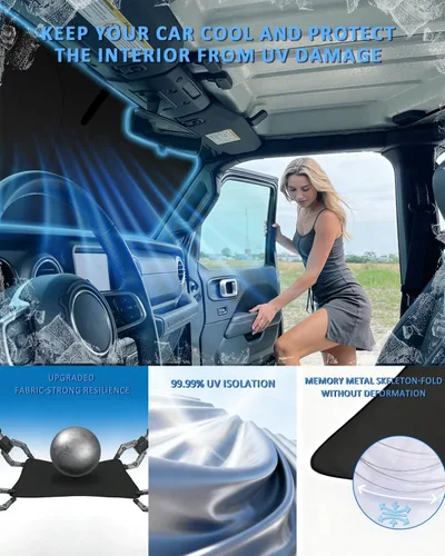 Vista 4 de Parasol para parabrisas de 4 capas, ajuste personalizad, tela 240T, plegable, bloquea los rayos ultravioletas, accesorios de automóvil