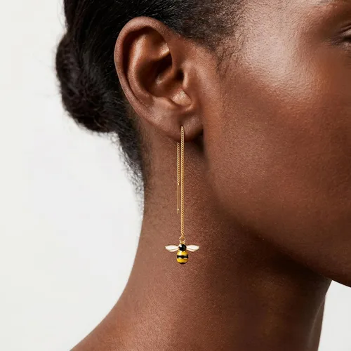 Vista 2 de SLUYNZ Pendientes colgantes de abeja de 925 plata de ley sólidos para mujeres y adolescentes, aretes de gota de abeja de miel, enhebradores con 18K