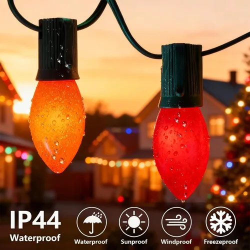 Vista 4 de Luces LED de Navidad C9 para exteriores, 25 pies, luces de Navidad vintage con 25 bombillas de colores inastillables, cadena de luces C9 impermeable