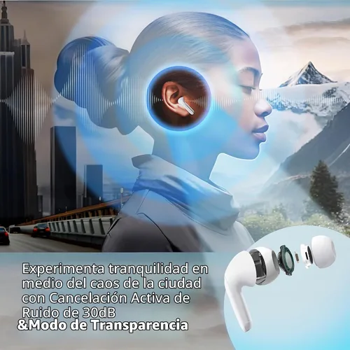 Vista 4 de Coby Auriculares con cancelación de ruido con funda de carga, cancelación de ruido, modos de transparencia, seguimiento inteligente, emparejamiento