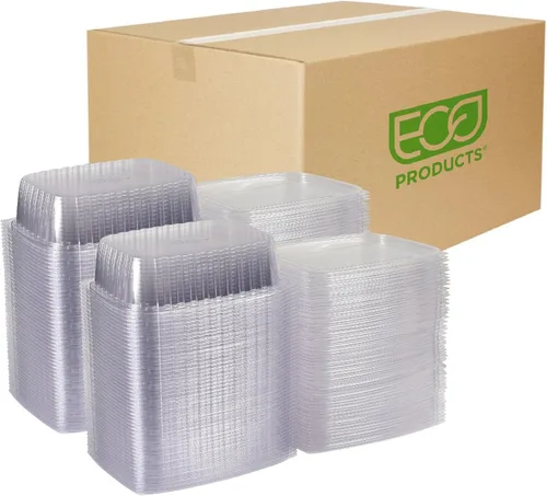 Vista 15 de ECO PRODUCTS Recipientes rectangulares transparentes compostables de 8 onzas con tapas, paquete de 100, preparación de comidas, hechos de plástico