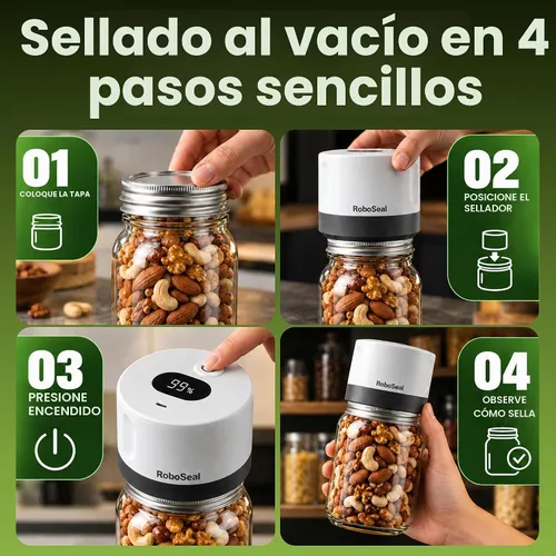 Vista 8 de Roboseal - Kit de sellado al vacío eléctrico para tarros Mason con 50 tapas