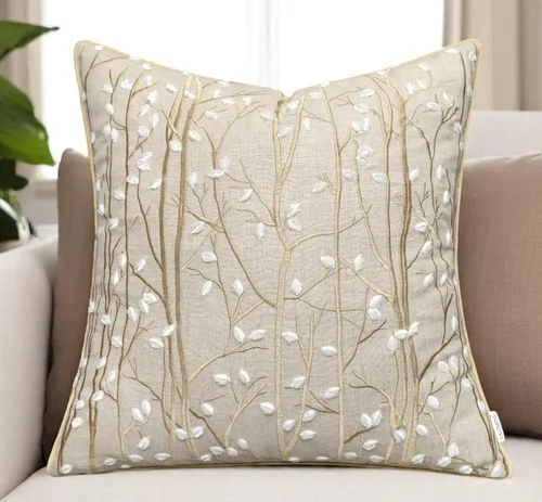 Vista 16 de VAGMINE Funda de almohada de algodón bordada a mano de 18 x 18 pulgadas, cojín decorativo cuadrado blanco roto para sofá, cama y sofá, margarita