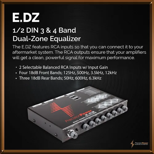 Vista 5 de Precision Power Ecualizador gráfico de doble zona de 7 bandas E.DZ con entrada auxiliar y control de subwoofer independiente