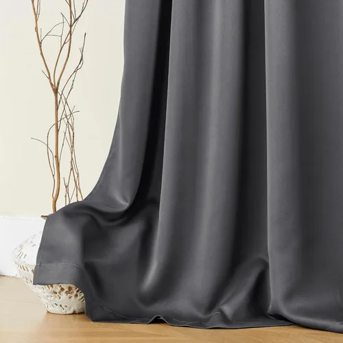 Vista 34 de SHINELAND Cortinas opacas de arándano borgoña de 102 pulgadas de largo, juego de 2 paneles para puerta corrediza de cristal, sala de estar, cortinas