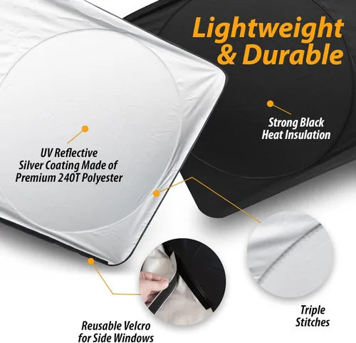 Vista 6 de ZONETECH Parasol para Semi-Camión para Parabrisas y Ventana Lateral - Calidad Premium Protección Reflectante Cobertura Máxima para Bloquear Rayos UV