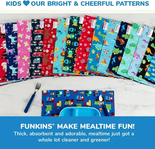 Vista 4 de Funkins - Manteles individuales de tela reutilizables para niños y loncheras, reutilizables, ecológicos, 15 x 13 pulgadas, 2 capas, gruesos
