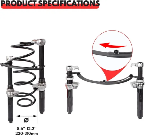 Vista 5 de BILITOOLS Herramienta de suspensión, herramienta de compresor de resorte con kit de herramientas de tuerca de puntal