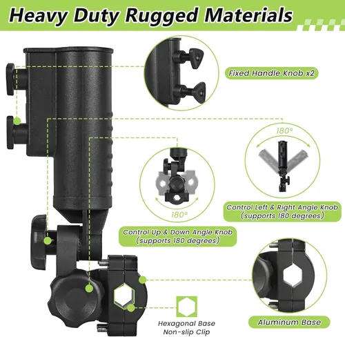 Vista 4 de Soporte de paraguas de carrito de golf resistente ajustable en 180° para cochecito, bicicleta, silla de ruedas, silla de ruedas, silla de playa