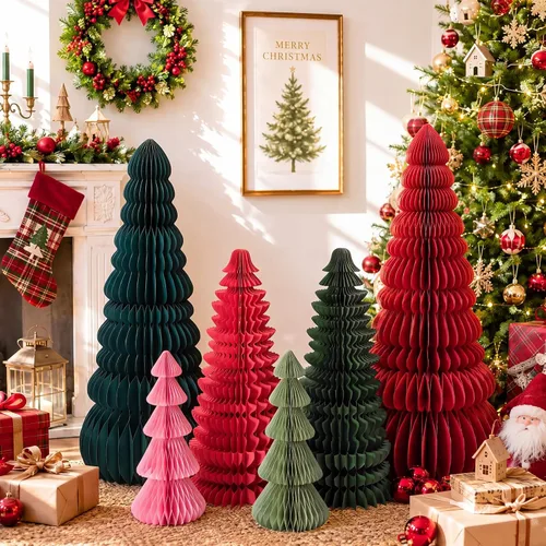 Vista 16 de 3 piezas de árbol de Navidad grande de panal, clásico, beige, verde, marrón