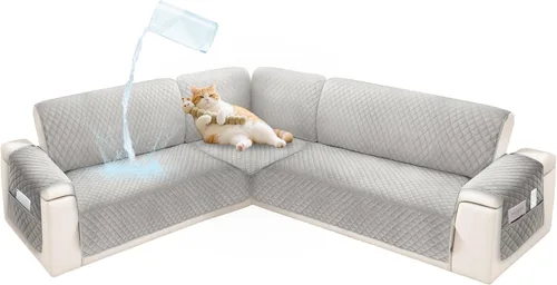 Vista 22 de Fundas de sofá seccional para perros 100% impermeables, funda de sofá en forma de L para esquinas, de terciopelo, lavable, antideslizante