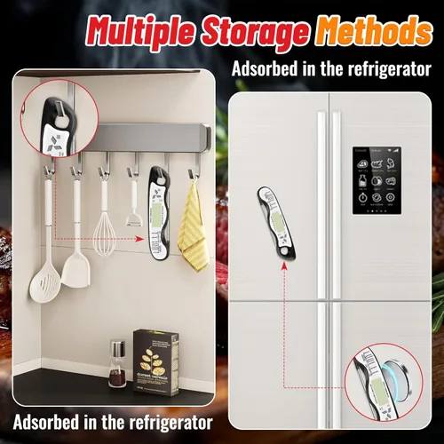 Vista 7 de Termómetro de carne, termómetro digital impermeable IP67 con luz de fondo, función de sujeción e imán para parrilla, barbacoa, dulces, carne de res