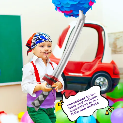 Vista 6 de Paquete de 32 espadas ninja inflables de 30 pulgadas, Katana inflable, armas samuráis inflables para niños, Halloween, fiesta temática de ninja