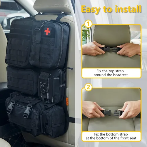Vista 5 de Organizador táctico universal para respaldo de asiento, panel Molle para vehículo, bolsa de almacenamiento con 5 bolsas Molle desmontables