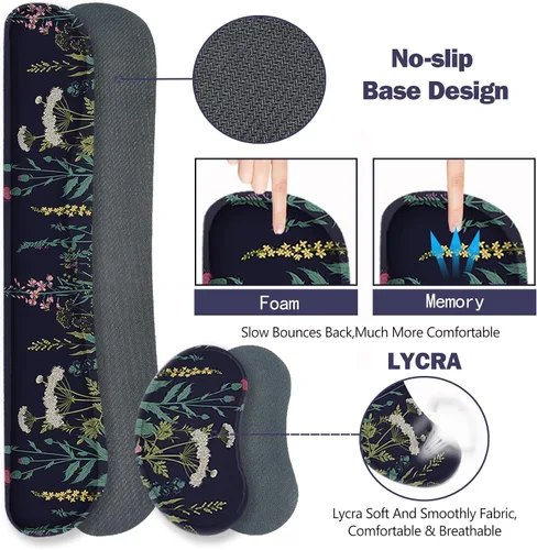 Vista 6 de ToLuLu Alfombrilla de mouse extendida para juegos, juego de soporte ergonómico de espuma viscoelástica para teclado y mouse reposamuñecas Ola negra