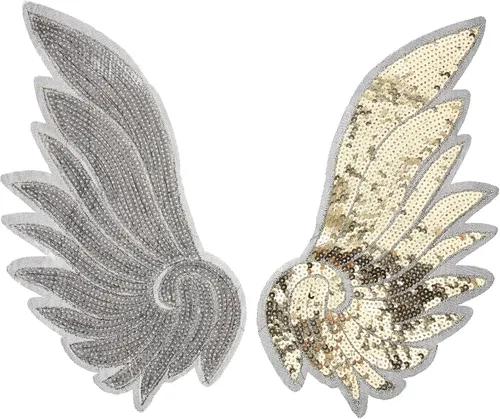OUNONA Gold Sequin Embroidered Angel Wing Patches, Large Decorative Applique for Jackets and Clothing, Garment Sewing Accessory for Women’s Costume