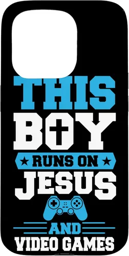 Vista 14 de This Boy Runs On Jesus And Video Games Christian Gamer Case for iPhone 16