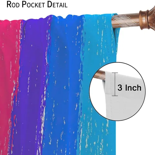 Vista 294 de Cortinas opacas abstractas de arco iris, pintura de color arcoíris con gotas, diseño gráfico creativo con bolsillo para barra, para sala de estar