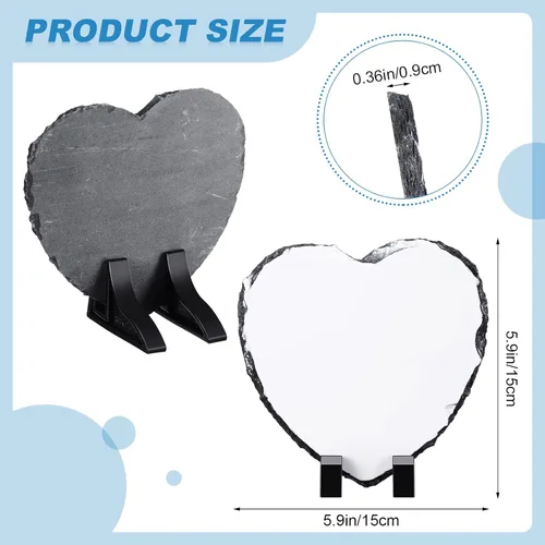 Vista 2 de Gersoniel 4 Pcs Christmas Sublimation Heart Gifts Anniversary Blank Rock Slate 5.9'' x 5.9'' Stone Plaque Customized Couple Photo Frame Display