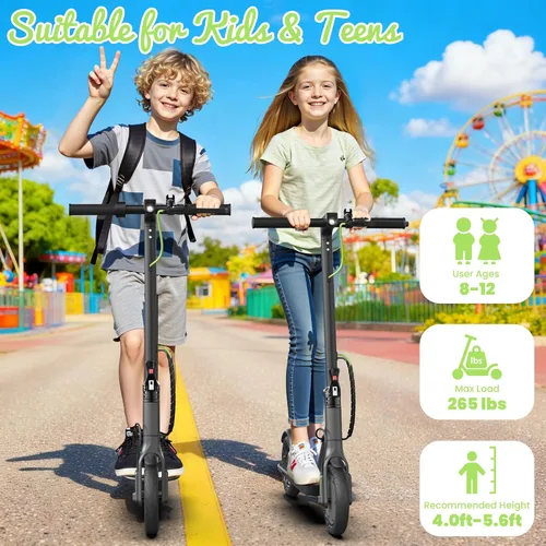 Vista 2 de WERHY Scooter eléctrico plegable para niños, motor de 350 W, alcance máximo de 12/16 millas, velocidad máxima de 19 MPH, neumático sólido de 8.5