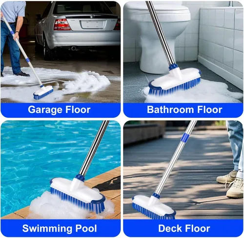 Vista 6 de ITTAHO Cepillo de limpieza de suelo con mango largo, cepillo 2 en 1, escoba de cerdas rígidas y cepillo de limpieza para suelos de azulejos