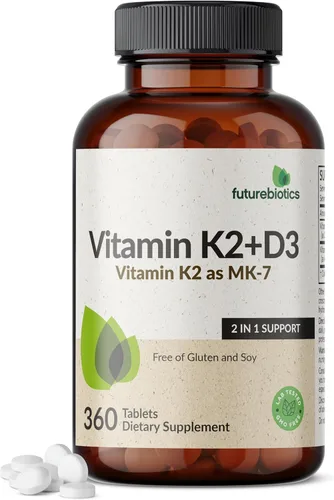 Vista 8 de Futurebiotics Vitamina K2 con D3, soporte 2 en 1, 5000 UI de vitamina D3 y 90 mcg de vitamina K2 MK-7 sin OMG, 120 tabletas