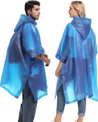 Vista 26 de Ponchos de lluvia reutilizables con capucha con cordón para adultos, abrigo de lluvia grueso impermeable, 2 paquetes