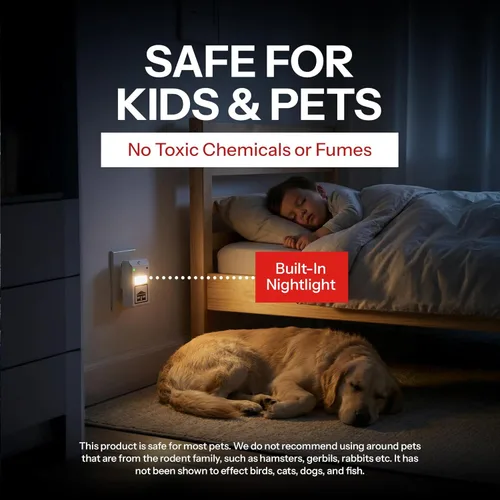 Vista 6 de RIDDEX Plus Repelente de Insectos Enchufe, Disuasivo para Ratones - Control de Plagas para la Defensa Contra Ratas, Ratones, Cucarachas, Bichos e