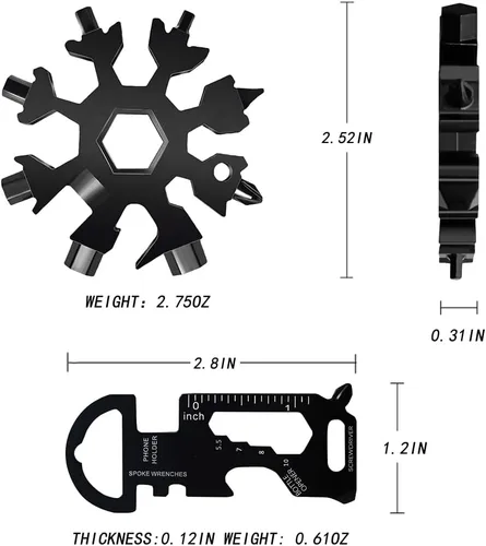 Vista 5 de Multiherramienta de copo de nieve 18 en 1 y herramienta de tarjeta 8 en 1, rellenos de calcetín para hombres, regalos de Navidad, multiherramientas