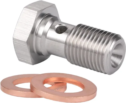 Vista 5 de 3AN 3/8 x 24 UNF Adaptador de Tornillo de Freno de Banjo Único de Acero Inoxidable de 20mm de Largo con Arandelas de Cobre