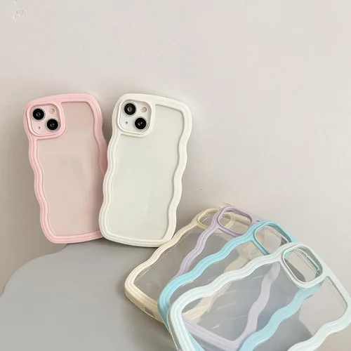 Vista 6 de UEEBAI Funda transparente con marco ondulado para iPhone 13 Pro Max de 6.7 pulgadas, funda de teléfono transparente y rizada, bonita funda ondulada