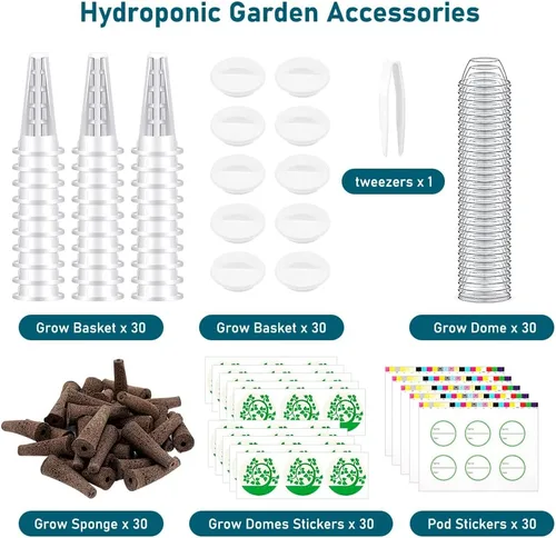Vista 3 de Kit de 161 cápsulas de semillas, kit de cápsulas hidropónicas para cultivar cualquier cosa con 30 esponjas de cultivo, 30 cestas de cultivo, 60