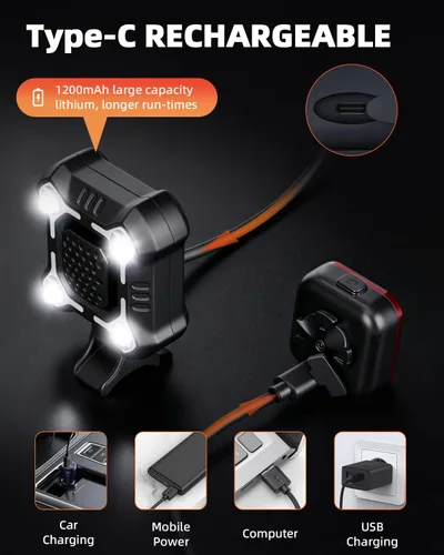 Vista 9 de WSDCAM Bocina de bicicleta de 140 dB con luz delantera y trasera, interruptor de control de campana de bicicleta 2 en 1, luz LED, recargable a