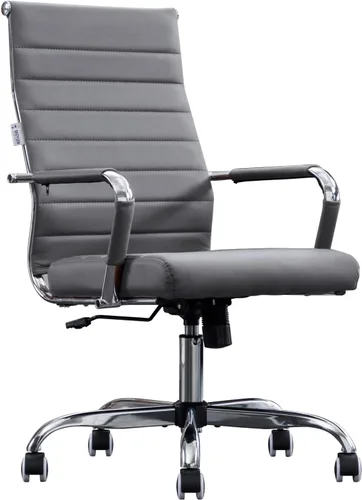 Vista 8 de Silla de oficina en casa acanalada, sillas modernas de cuero para sala de conferencias, silla ejecutiva de computadora con respaldo alto, silla