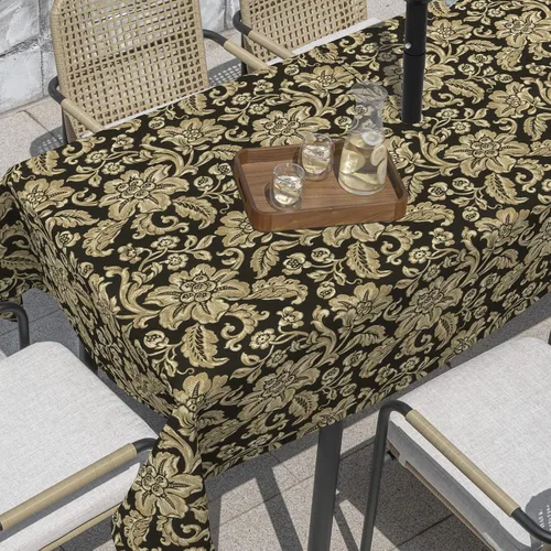 Vista 8 de Outdoor/Indoor Round Tablecloth with Umbrella Hole Zipper, Decorative Circular Table Cover for Home Garden, 60 Inch, Azure Bloom