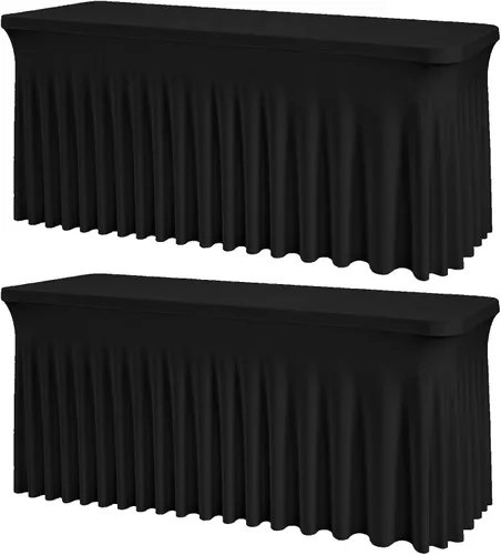 Vista 14 de Mantel rectangular de elastano negro, funda elástica ajustada para mesas rectangulares de 1,8 m, falda de mesa elástica sin arrugas para decoración