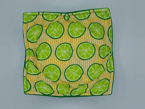Vista 6 de Cuenco reversible para microondas con diseño de rayas de lima, color amarillo, verde, brillante, ropa de cocina tropical, hecha a mano, inauguración