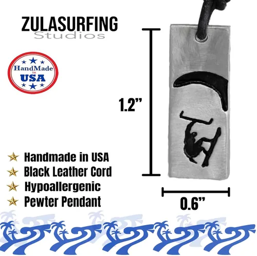 Kiteboarding Surfer Collar Colgante de peltre con cordón de cuero Diseño de Zulasurfing