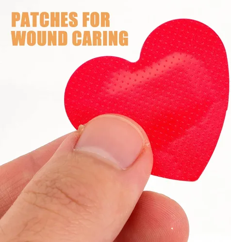Vista 6 de VOSAREA 50 vendas adhesivas en forma de corazón transpirables parches vendajes (rojo)