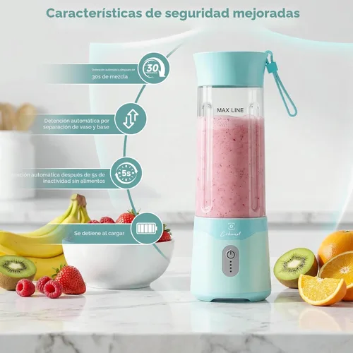 Vista 4 de COKUNST Licuadora portátil, licuadora personal recargable USB C, pequeña máquina de batidos y batidos con 6 cuchillas, mini exprimidor compacto