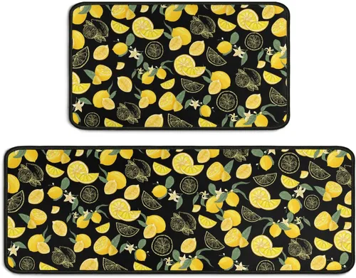 Vista 14 de Juego de 2 alfombras decorativas de café, antideslizantes, lavables, absorbentes, de microfibra para el suelo de la cocina, de 17"x47" + 17"x30